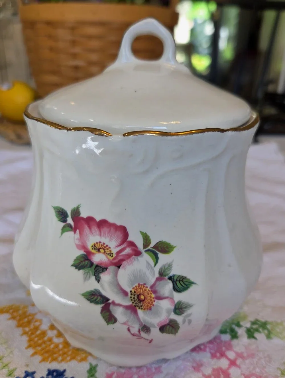 3 Pc. House of Webster Briar Rose Biscuit And Cream Set Farmhouse Granny Chic
